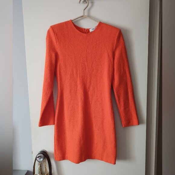 New COS Orange Cotton Wool Padded Shoulder Dress XS - Picture 4 of 9
